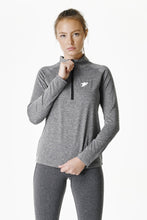 Load image into Gallery viewer, A woman wearing true form womens quarter zip tee of brand true form uk
