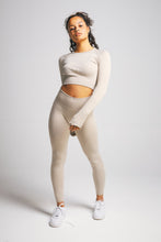 Load image into Gallery viewer, A woman wearing True Form Mocha Long Sleeve White Top for Gym Wear
