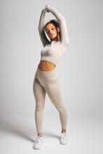 Load image into Gallery viewer, True Form Mocha Ribbed White Long Sleeve Top and bottom
