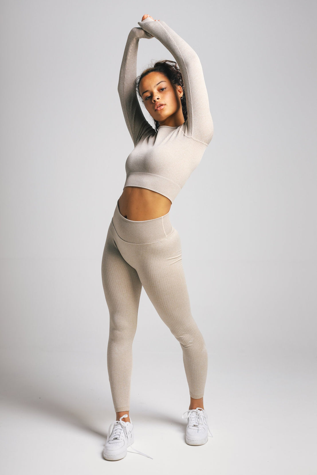 True Form Mocha Ribbed White Long Sleeve Top and bottom