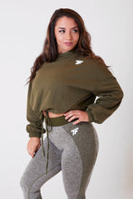 Load image into Gallery viewer, Olive Oversized Crop Hoodie
